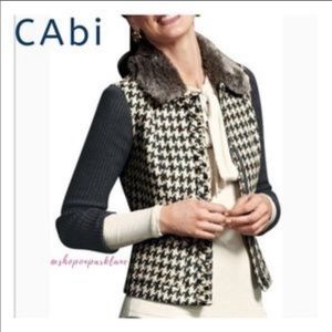 Cabi 978 Mixer Houndstooth Jacket Blazer Removable Faux Fur Collar 12 Brown